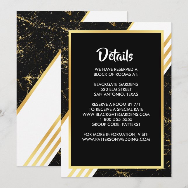 Invitation Bandes de marbre doré typographie noir Boîtier (Devant / Derrière)