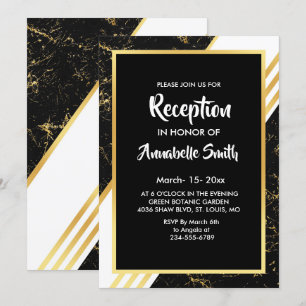 Invitation Bandes de marbre doré typographie noir Réception