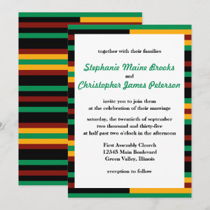 Invitation Bandes de tissu Kente vert, rouge foncé et jaune