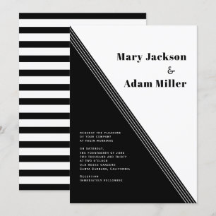 Invitation Bandes diagonales, triangles noir blanc mariage