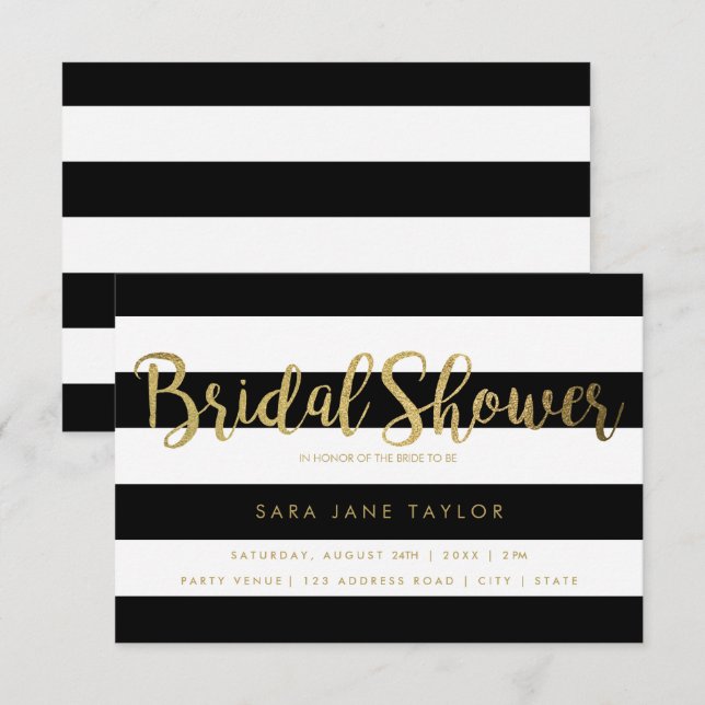 Invitation Bandes noires et blanches avec Fête des mariées à  (Devant / Derrière)