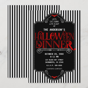 Invitation Bandes noires et blanches Dîner gothique d'Hallowe