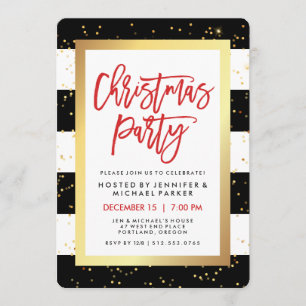 Invitation Bandes noires et blanches et or Fête de Noël