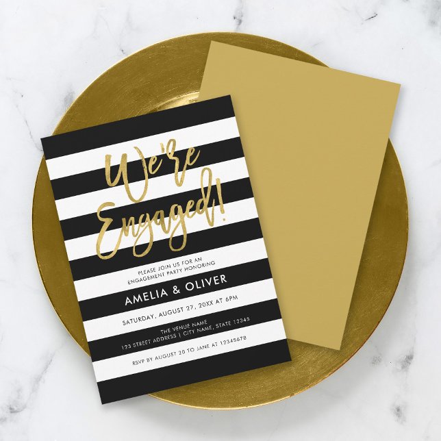 Invitation Bandes noires et blanches Faux Gold (Créateur téléchargé)