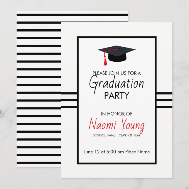 Invitation Bandes Noires Et Casquette (Devant / Derrière)