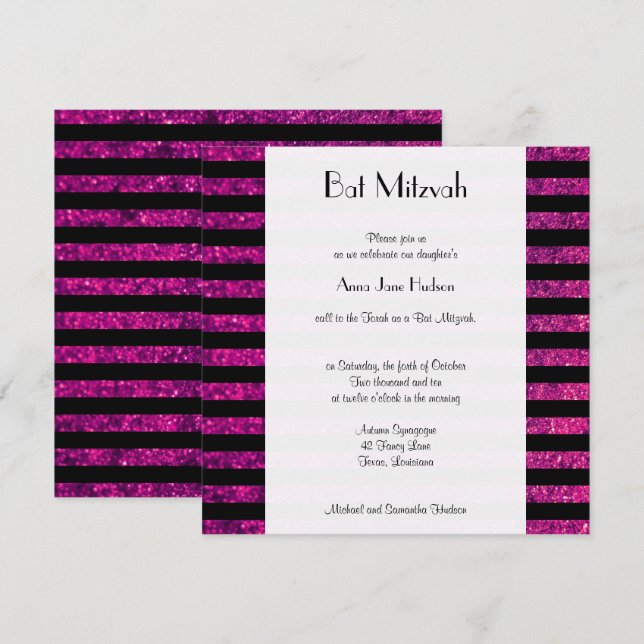 Invitation Bandes roses, Bandes de Parties scintillant, Ligne (Devant / Derrière)