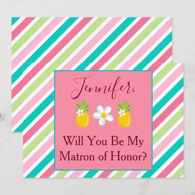 Invitation Bandes roses Matron d'honneur Proposition (Devant / Derrière)