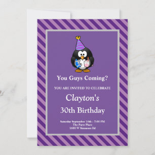 Invitation Bandes violettes encadrées Funny Anniversaire Invi