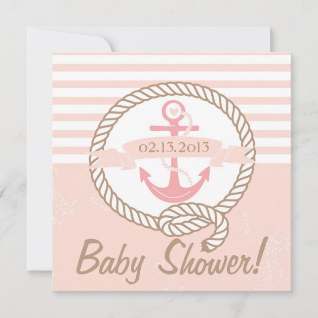 Invitation Bannière Ancre rose Baby shower nautique Invitatio (Devant)