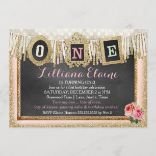 Invitation Bannière d'anniversaire Vintage Gold Parties scint