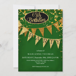 Invitation Bannière de fanion en or émeraude pour anniversair