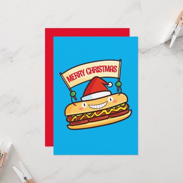 Invitation Bannière de hotdog de Noël mignon personnalisable (Devant/Arrière en situation)