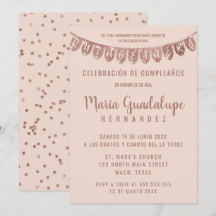 Invitation Bannière de Parties scintillant en or rose Español