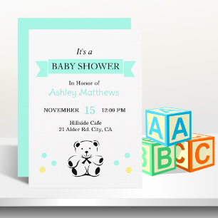 Invitation Bannière de ruban Baby shower Teddy Bear Invitatio
