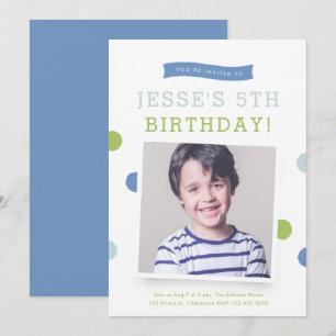 Invitation Bannière mignonne Polk a Dot Boys photo fête d'ann