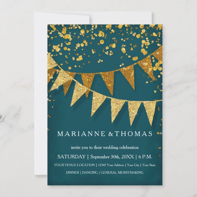 Invitation Bannière moderne Pennant avec Parties scintillant  (Devant)