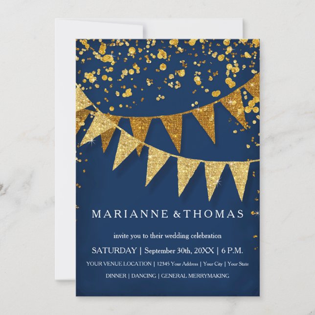 Invitation Bannière moderne Pennant avec Parties scintillant  (Devant)