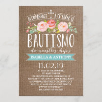 Bannière rose Burlap Twins | Bautismo espagnol