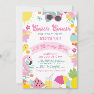 Invitation Bannière Rose Mignonne Rétro Splish Splash 5ème An