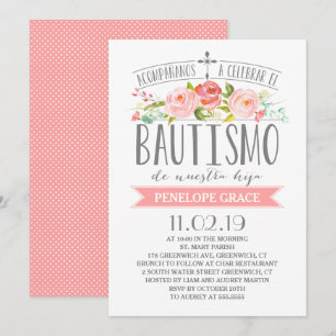 Invitation Bannière Rose rose  Bautismo espagnol