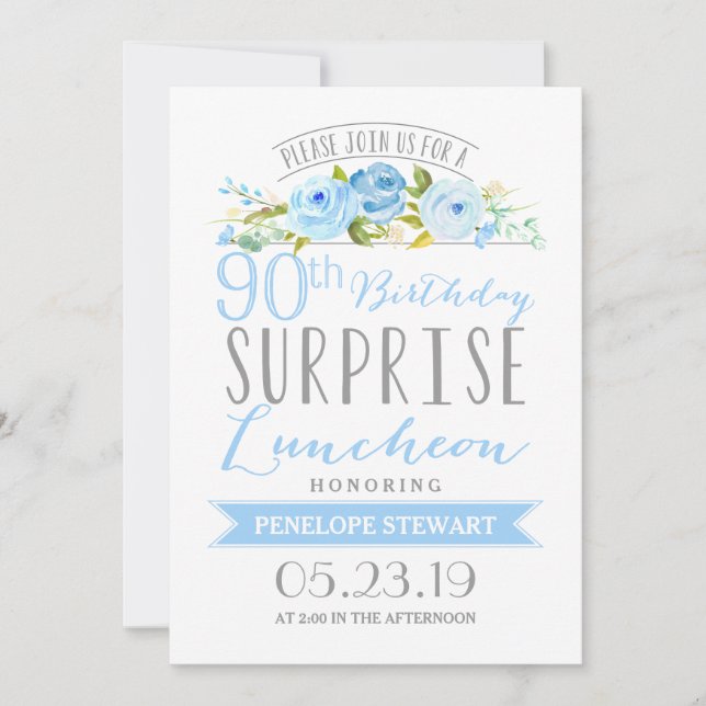 Invitation Bannière rose Surprise 90e Anniversaire Déjeuner (Devant)