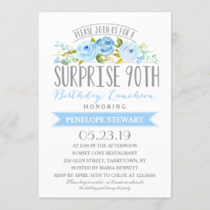 Invitation Bannière rose Surprise 90e Anniversaire Déjeuner
