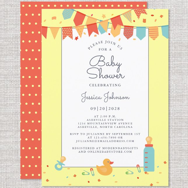 Invitation Bannière Turquoise jaune Baby shower (Créateur téléchargé)