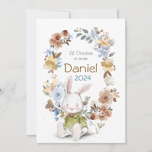 Invitation Banny Rabet new born Greeting cards (Devant)