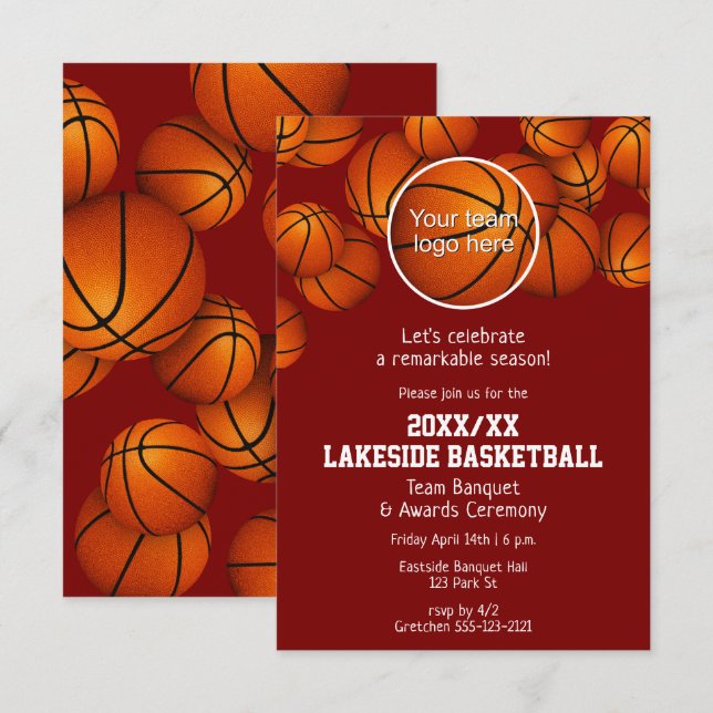 Invitation banquet de fin de saison de basket TOUTE couleur (Devant / Derrière)