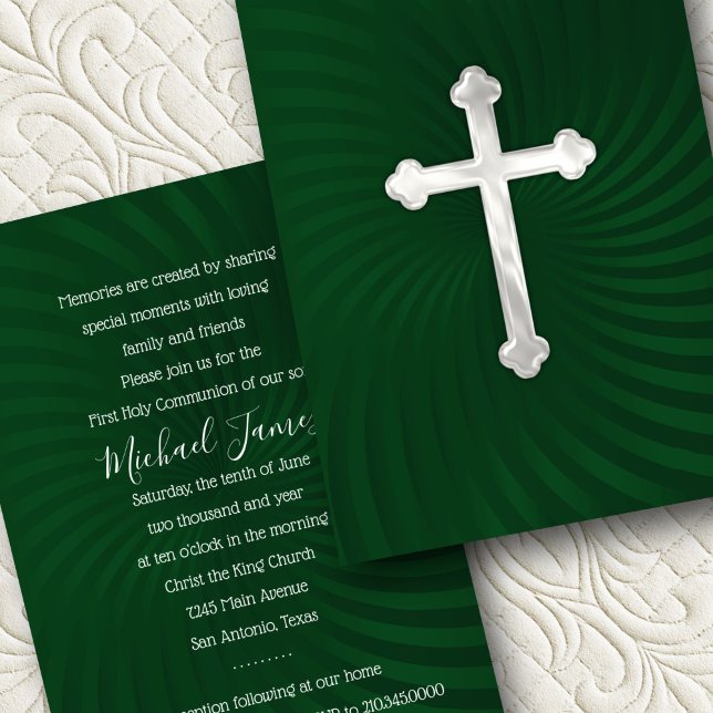 Invitation Baptême 1ère communion Confirmation Emerald Pearl (Créateur téléchargé)