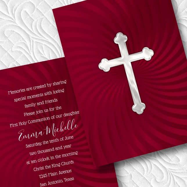 Invitation Baptême 1ère communion Confirmation Red Pearl (Créateur téléchargé)
