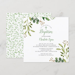 Invitation Baptême à feuilles vertes douces