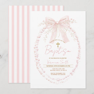 Invitation Baptême à l'eau de couleur rose pour fille au styl