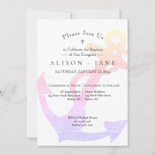 Invitation Baptême Ancre nautique Fille lavande rose