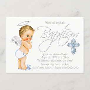Invitation Baptême Ange Bleu Garçons