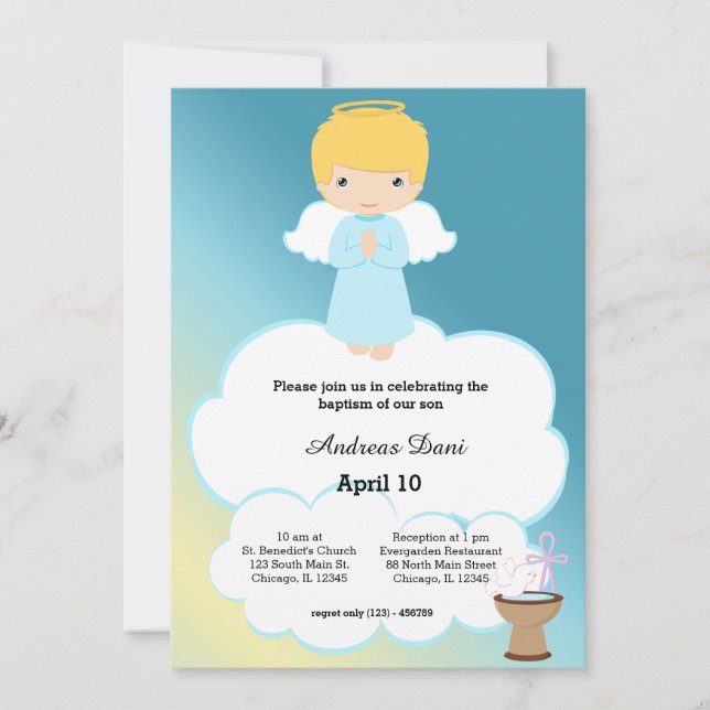 Invitation Baptême Angel garçon (Devant)
