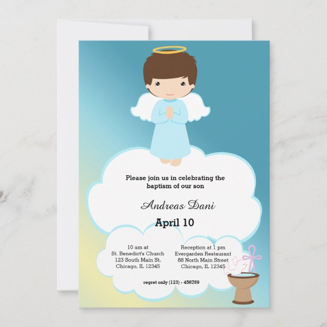 Invitation Baptême Angel garçon (Devant)