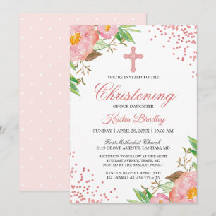 Invitation Baptême apocalyptique rose floral
