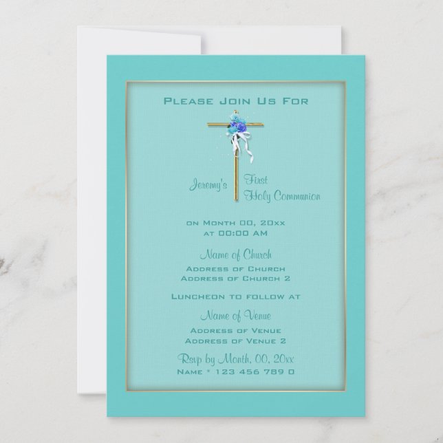 Invitation Baptême aqua communion or élégant (Devant)