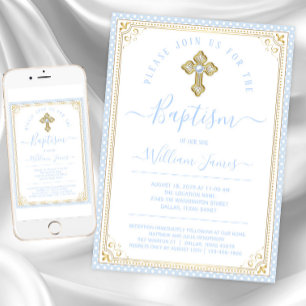 Invitation Baptême Baby Blue Gold Boy