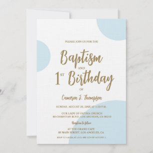 Invitation Baptême Bébé Bleu Or et joint 1er anniversaire