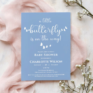 Invitation Baptême bébé calligraphie papillon minimaliste mod