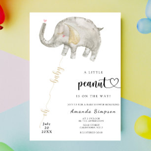 Invitation Baptême Bébé Éléphant Ballon Aquarelle