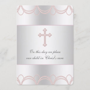 Invitation Baptême bébé fille Croix Rose