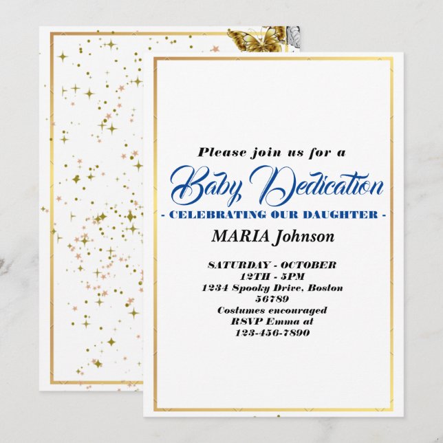 Invitation Baptême bébé papillon aquarelle garçon  (Devant / Derrière)