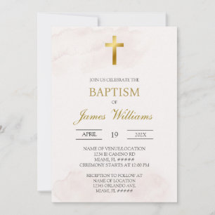 Invitation Baptême beige minimaliste