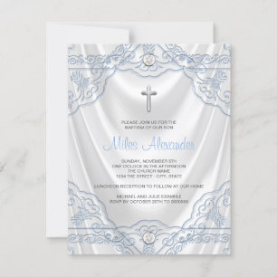 Invitation Baptême Bleu Bébé Brisant Satin Blanc