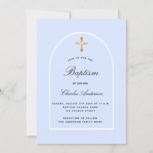 Invitation Baptême bleu blanc bébé arc