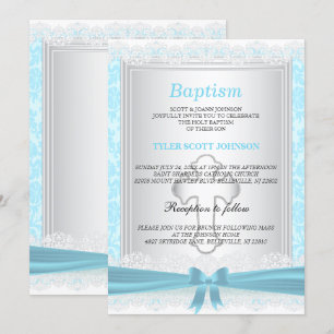 Invitation Baptême Bleu & Blanc Satin / Christening