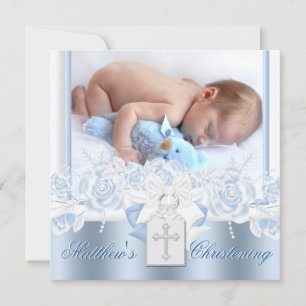Invitation Baptême Bleu Clair et Blanc Baby Blue